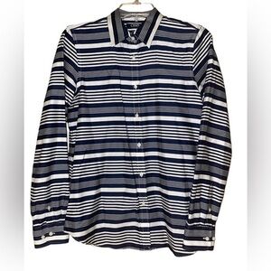 Chaps Women’s Nautical Striped No Iron Cotton‎ Blouse Career Navy White Medium